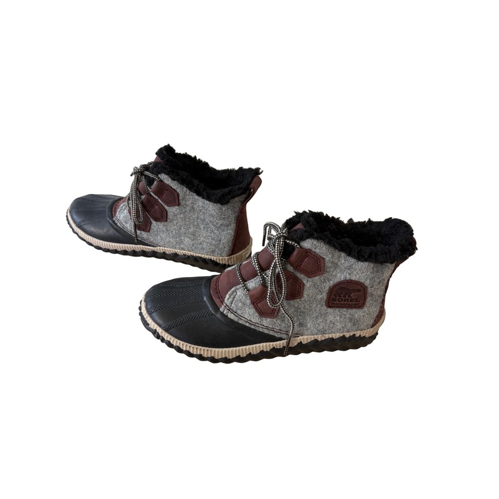 Sorel Waterproof Booties Winter Ankle‎ Boots Faux Fur Lined Gray Size 7 - Picture 2 of 13